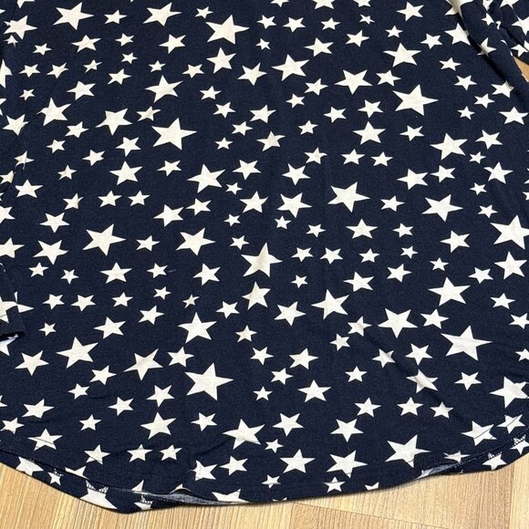 Womens Plus Size Navy and White Star Print Long Sleeve V-Neck Top - Picture 8 of 10